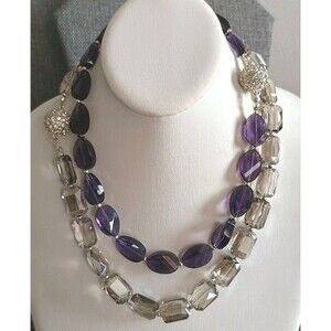 Faceted Purple Clear Glass Bead Crystal Magnetic Clasp Convertible Necklaces